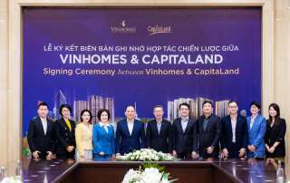 Lễ ký kết hợp tác chiến lược giữa Vinhomes và The Fullton CapitaLand tại Hà Nội, ngày 5 tháng 5 năm 2025.