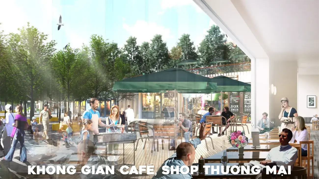 Không gian cafe, shophouse tại Charmora City – Nơi gặp gỡ và thư giãn lý tưởng ven sông.